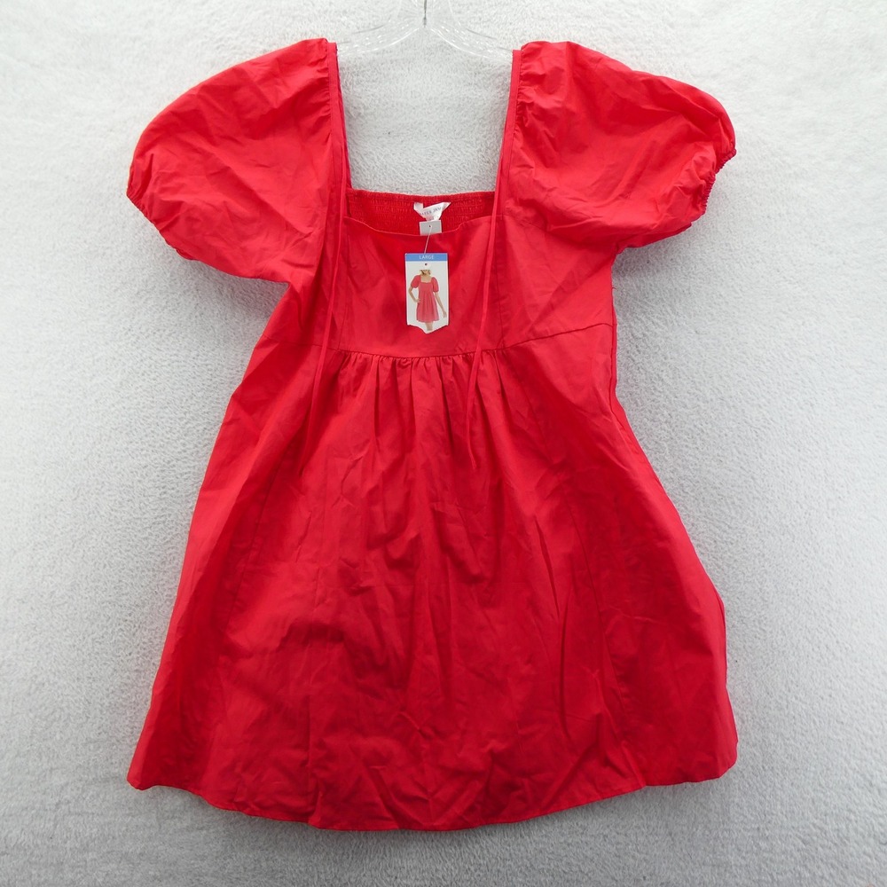 Draper James Dress Womens Large Hibiscus Red Puff Sleeve Cotton Mini Dress New